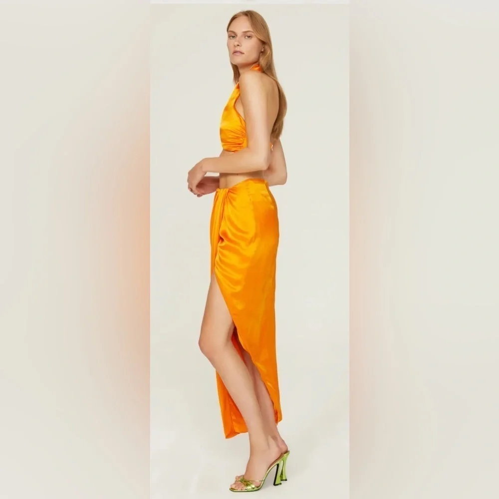 Nicholas Manon Silk Skirt Size 2 Orange Asymmetrical Maxi